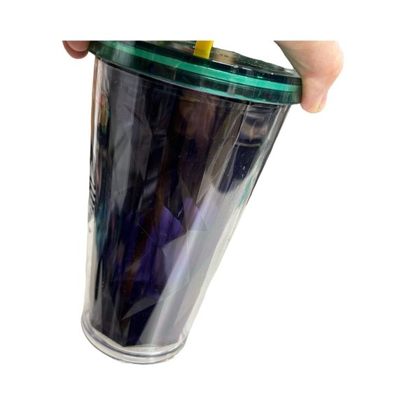 NWT Starbucks 16 oz Cold Cup Tumbler Prism Foil Purple Green Yellow Mardi Gras - Picture 8 of 12